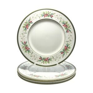 Fitz & Floyd “Winter Holiday” Set of 4 Bone China Dinner Plates 10 3/4”